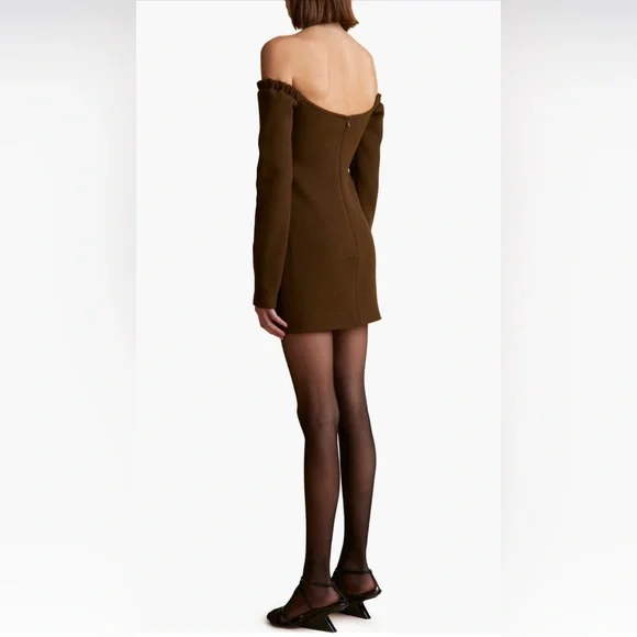 Khaite Octavia Off the Shoulder Long Sleeve Wool Crepe Minidress, XS - Picture 2 of 8